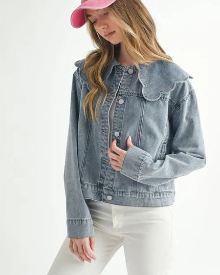 MABLE Scallop Peter Pan Collar Denim Jacket - THE AMERICAN BLUE