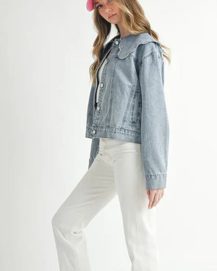 MABLE Scallop Peter Pan Collar Denim Jacket - THE AMERICAN BLUE