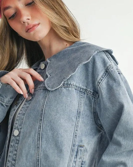 MABLE Scallop Peter Pan Collar Denim Jacket - THE AMERICAN BLUE