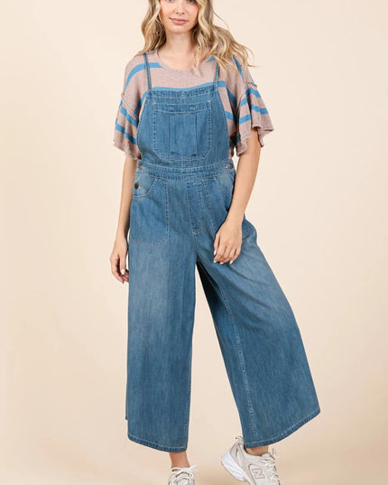 Mittoshop Denim Tie Back Sleeveless Wide Leg Overalls - THE AMERICAN BLUE