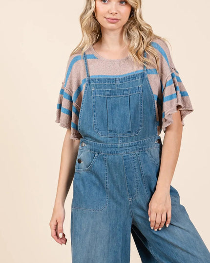 Mittoshop Denim Tie Back Sleeveless Wide Leg Overalls - THE AMERICAN BLUE