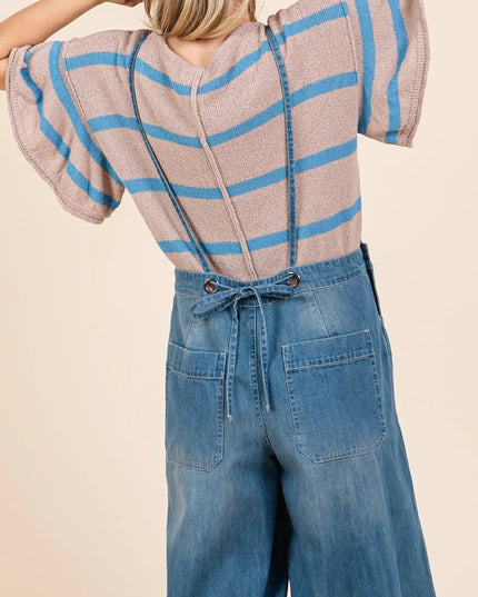 Mittoshop Denim Tie Back Sleeveless Wide Leg Overalls - THE AMERICAN BLUE