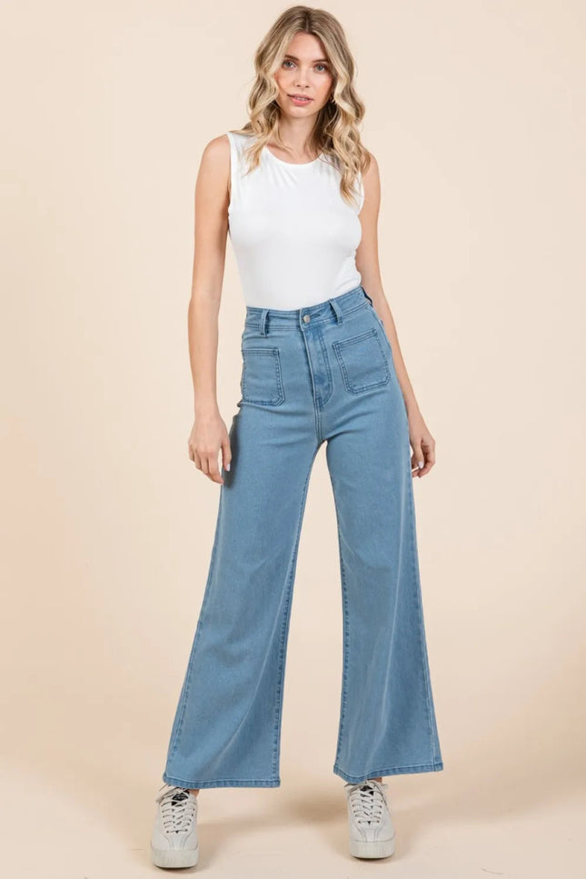 Mittoshop High Waist Wide Leg Jeans - THE AMERICAN BLUE