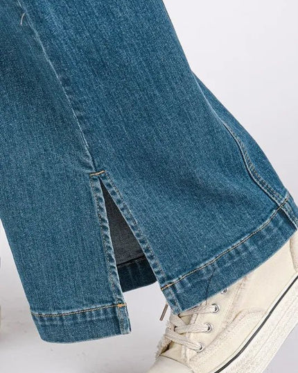 Mittoshop Medium Wash Seam Detail Wide Leg Denim Jeans - THE AMERICAN BLUE