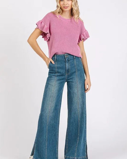 Mittoshop Medium Wash Seam Detail Wide Leg Denim Jeans - THE AMERICAN BLUE