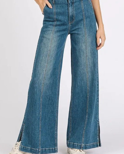 Mittoshop Medium Wash Seam Detail Wide Leg Denim Jeans - THE AMERICAN BLUE