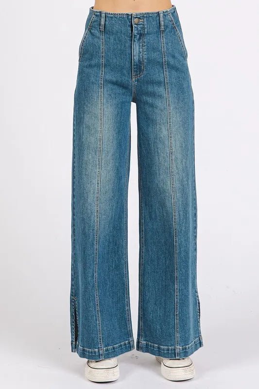 Mittoshop Medium Wash Seam Detail Wide Leg Denim Jeans - THE AMERICAN BLUE