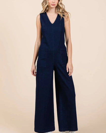 Mittoshop Sleeveless Wide Leg Denim Jumpsuit - THE AMERICAN BLUE