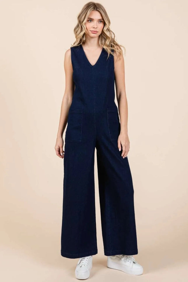 Mittoshop Sleeveless Wide Leg Denim Jumpsuit - THE AMERICAN BLUE