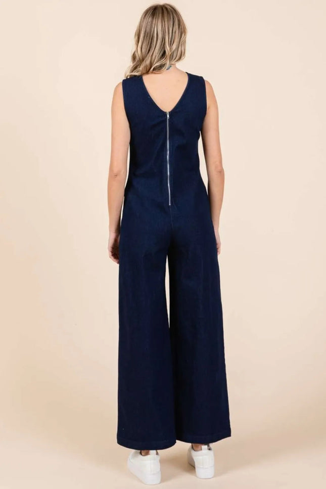 Mittoshop Sleeveless Wide Leg Denim Jumpsuit - THE AMERICAN BLUE