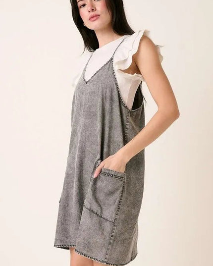 Mittoshop Washed Patch Pocket Mini Cami Denim Dress - THE AMERICAN BLUE