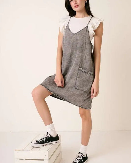 Mittoshop Washed Patch Pocket Mini Cami Denim Dress - THE AMERICAN BLUE