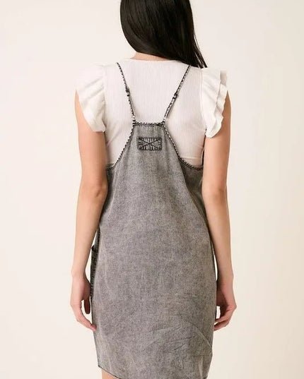 Mittoshop Washed Patch Pocket Mini Cami Denim Dress - THE AMERICAN BLUE