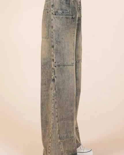 Mittoshop Washed Wide Leg Jeans with Pockets - THE AMERICAN BLUE