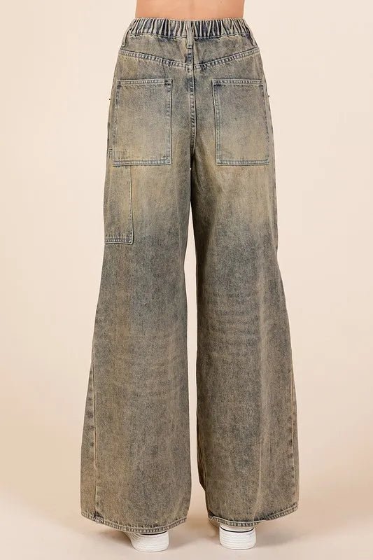 Mittoshop Washed Wide Leg Jeans with Pockets - THE AMERICAN BLUE