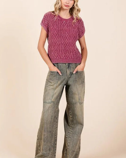 Mittoshop Washed Wide Leg Jeans with Pockets - THE AMERICAN BLUE