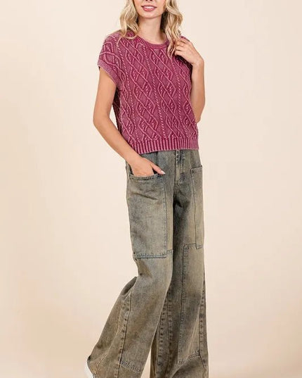 Mittoshop Washed Wide Leg Jeans with Pockets - THE AMERICAN BLUE