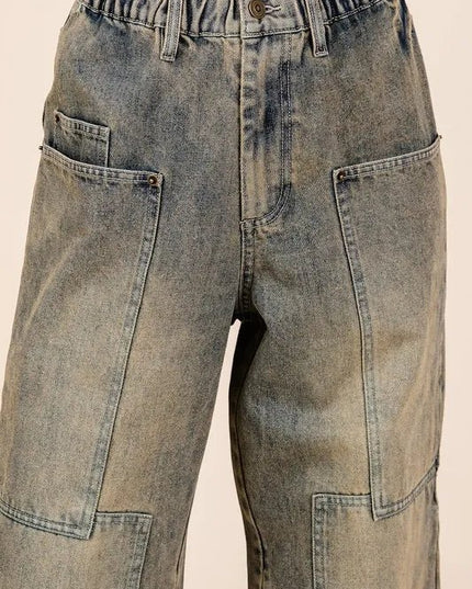 Mittoshop Washed Wide Leg Jeans with Pockets - THE AMERICAN BLUE