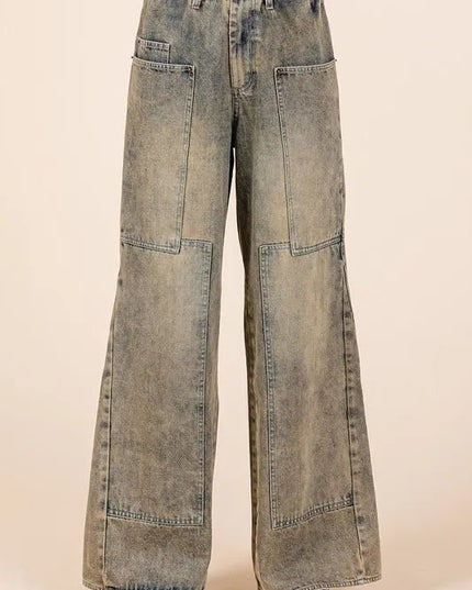 Mittoshop Washed Wide Leg Jeans with Pockets - THE AMERICAN BLUE