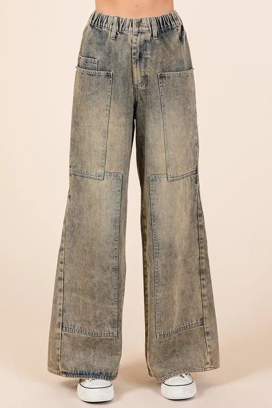 Mittoshop Washed Wide Leg Jeans with Pockets - THE AMERICAN BLUE
