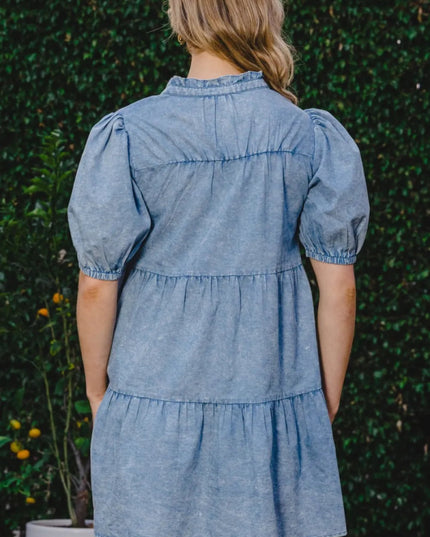 ODDI Washed Tiered Mini Denim Dress - THE AMERICAN BLUE