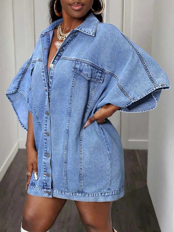 Oversized Batwing Sleeve Denim Top - THE AMERICAN BLUE