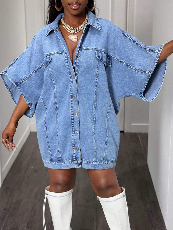 Oversized Batwing Sleeve Denim Top - THE AMERICAN BLUE