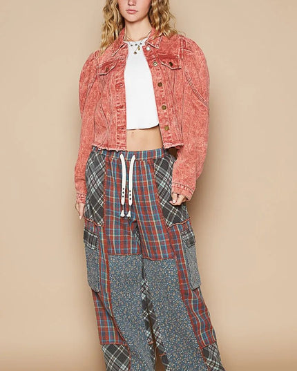 POL Raw Hem Button Up Cropped Denim Jacket - THE AMERICAN BLUE