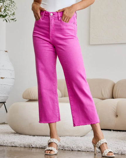 RFM Crop Chloe Full Size Tummy Control High Waist Raw Hem Jeans - THE AMERICAN BLUE