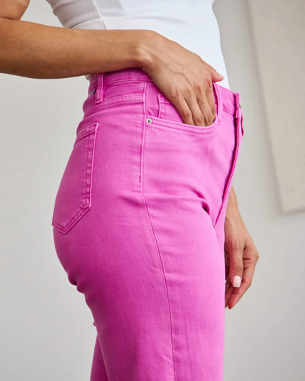 RFM Crop Chloe Full Size Tummy Control High Waist Raw Hem Jeans - THE AMERICAN BLUE