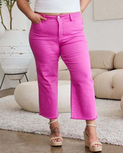 RFM Crop Chloe Full Size Tummy Control High Waist Raw Hem Jeans - THE AMERICAN BLUE