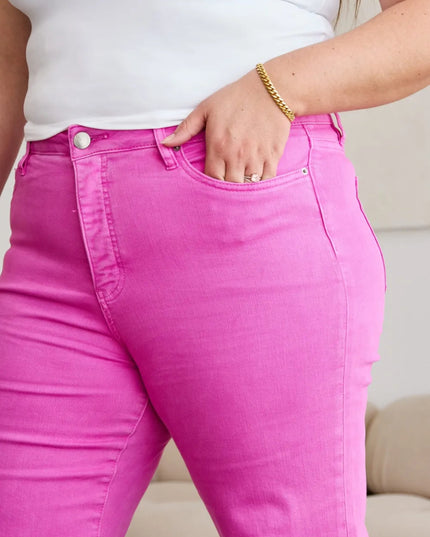 RFM Crop Chloe Full Size Tummy Control High Waist Raw Hem Jeans - THE AMERICAN BLUE