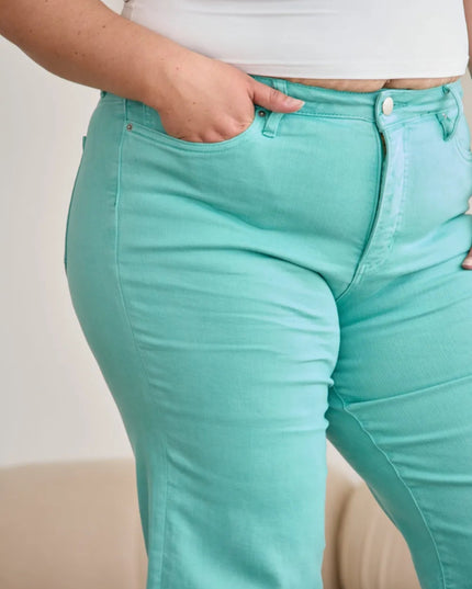 RFM Crop Chloe Full Size Tummy Control High Waist Raw Hem Jeans - THE AMERICAN BLUE