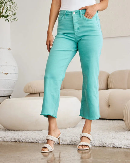 RFM Crop Chloe Full Size Tummy Control High Waist Raw Hem Jeans - THE AMERICAN BLUE