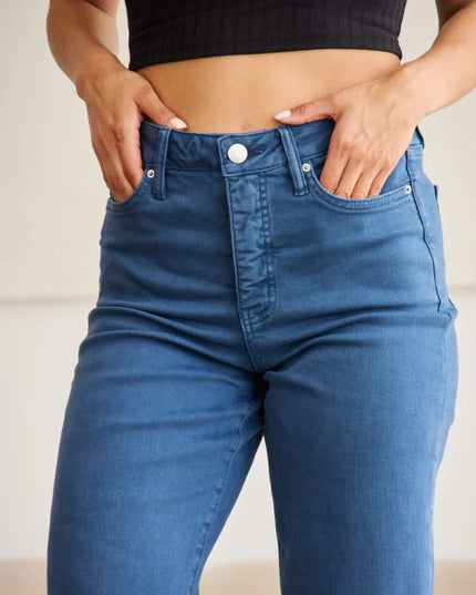 RFM Crop Chloe Full Size Tummy Control High Waist Raw Hem Jeans - THE AMERICAN BLUE