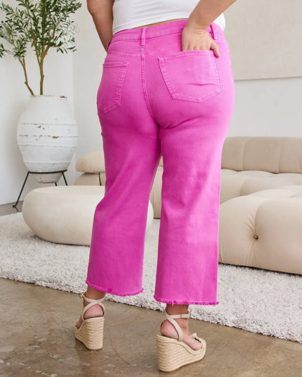RFM Crop Chloe Full Size Tummy Control High Waist Raw Hem Jeans - THE AMERICAN BLUE