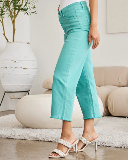 RFM Crop Chloe Full Size Tummy Control High Waist Raw Hem Jeans - THE AMERICAN BLUE
