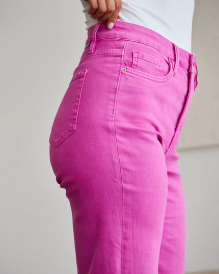 RFM Crop Chloe Full Size Tummy Control High Waist Raw Hem Jeans - THE AMERICAN BLUE