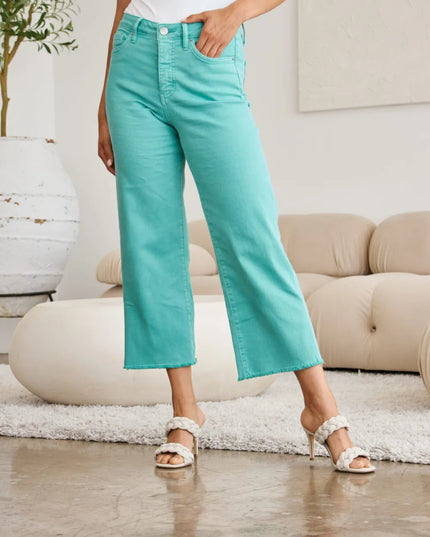 RFM Crop Chloe Full Size Tummy Control High Waist Raw Hem Jeans - THE AMERICAN BLUE