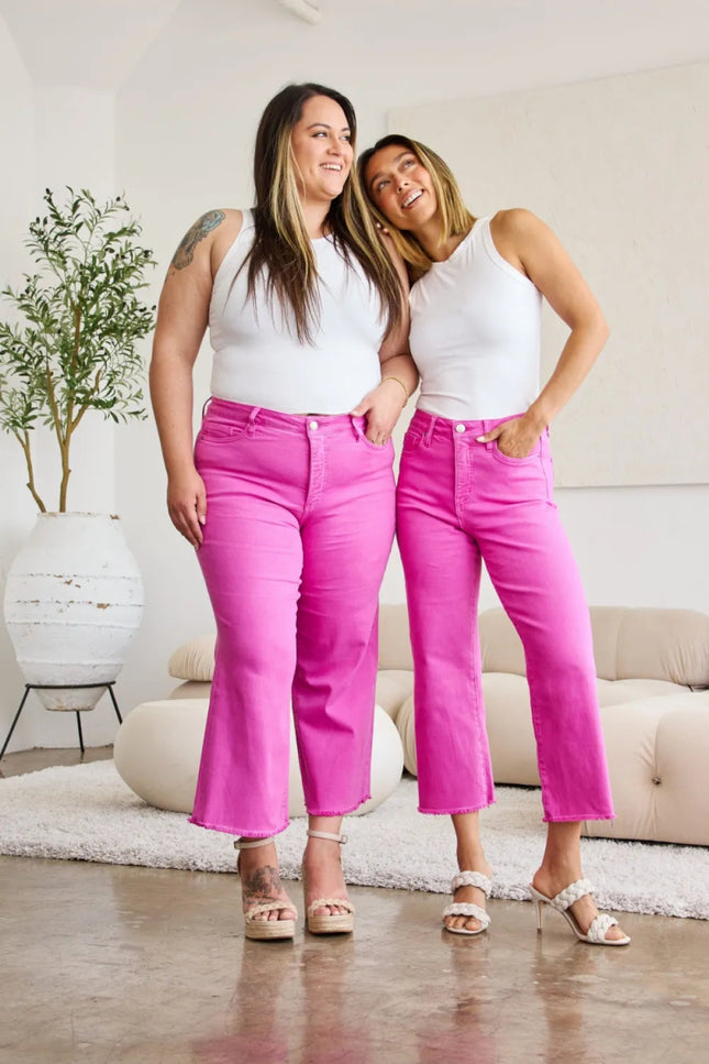 RFM Crop Chloe Full Size Tummy Control High Waist Raw Hem Jeans - THE AMERICAN BLUE