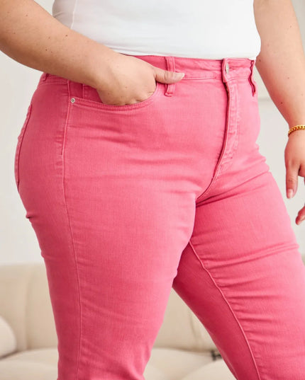 RFM Crop Dylan Full Size Tummy Control High Waist Raw Hem Jeans - THE AMERICAN BLUE