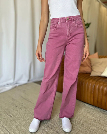 RFM Full Size High Rise Garment Dye Wide Leg Jeans - THE AMERICAN BLUE