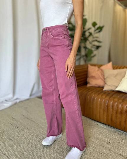RFM Full Size High Rise Garment Dye Wide Leg Jeans - THE AMERICAN BLUE
