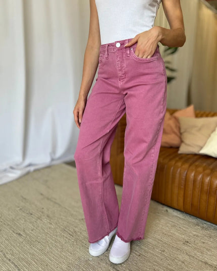 RFM Full Size High Rise Garment Dye Wide Leg Jeans - THE AMERICAN BLUE