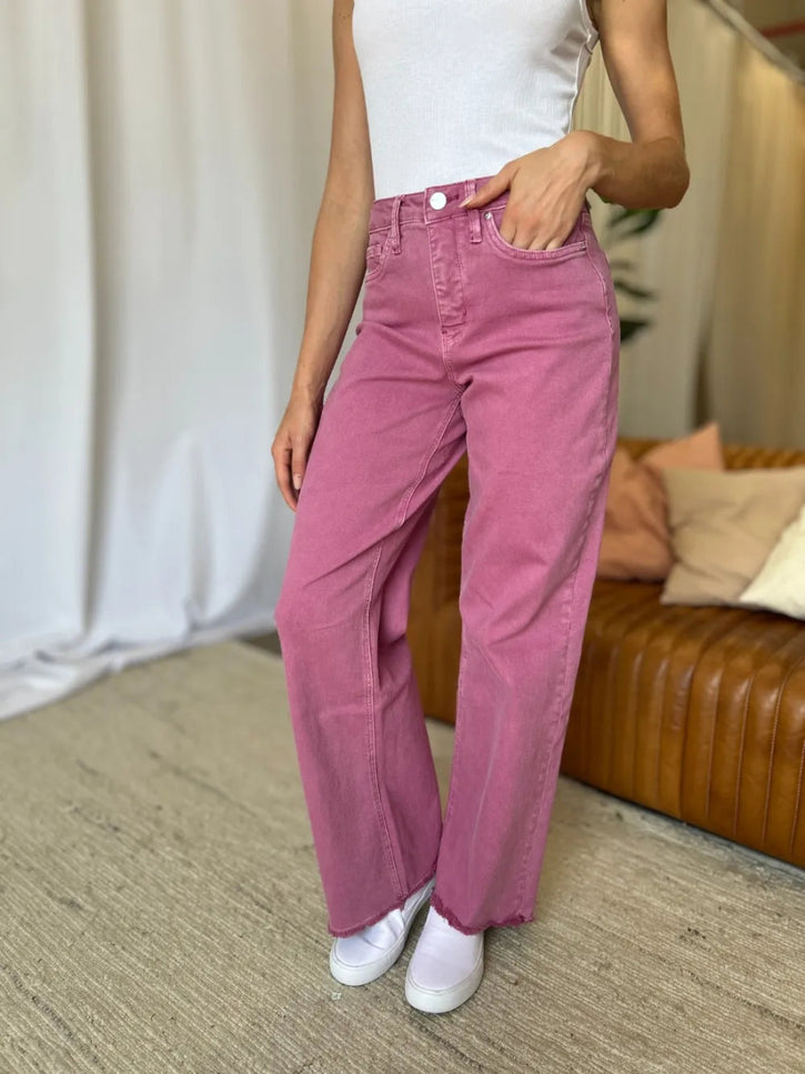 RFM Full Size High Rise Garment Dye Wide Leg Jeans - THE AMERICAN BLUE