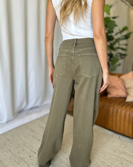 RFM Full Size High Rise Garment Dye Wide Leg Jeans - THE AMERICAN BLUE