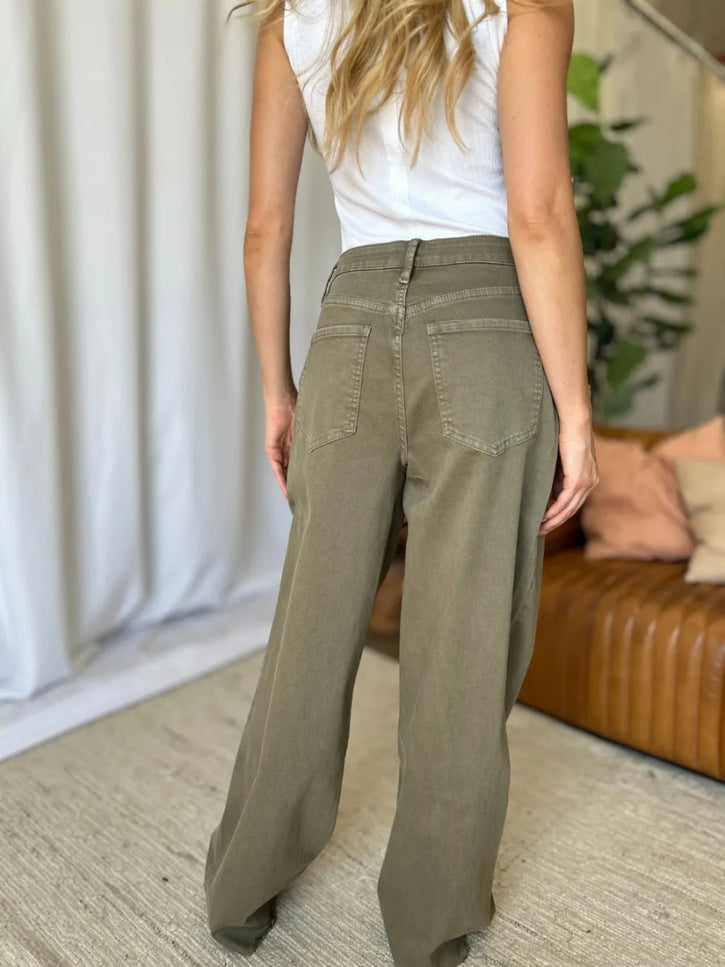 RFM Full Size High Rise Garment Dye Wide Leg Jeans - THE AMERICAN BLUE
