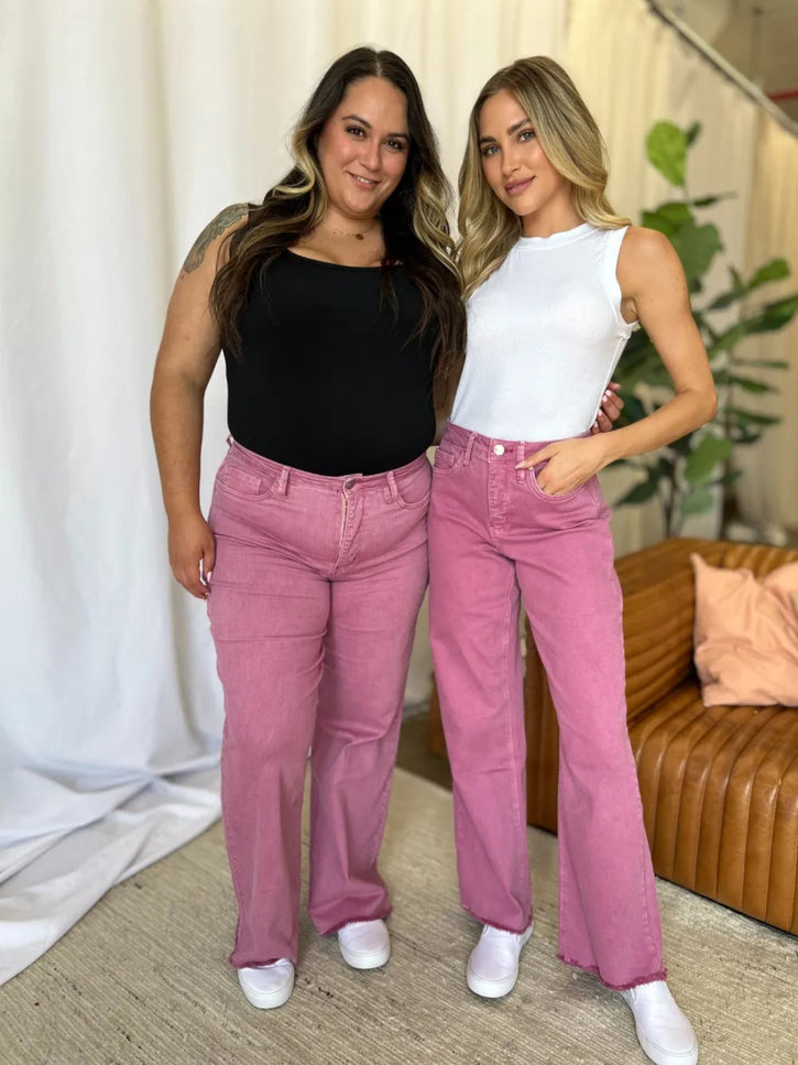 RFM Full Size High Rise Garment Dye Wide Leg Jeans - THE AMERICAN BLUE