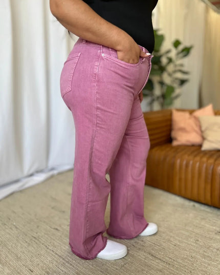 RFM Full Size High Rise Garment Dye Wide Leg Jeans - THE AMERICAN BLUE