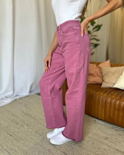RFM Full Size High Rise Garment Dye Wide Leg Jeans - THE AMERICAN BLUE